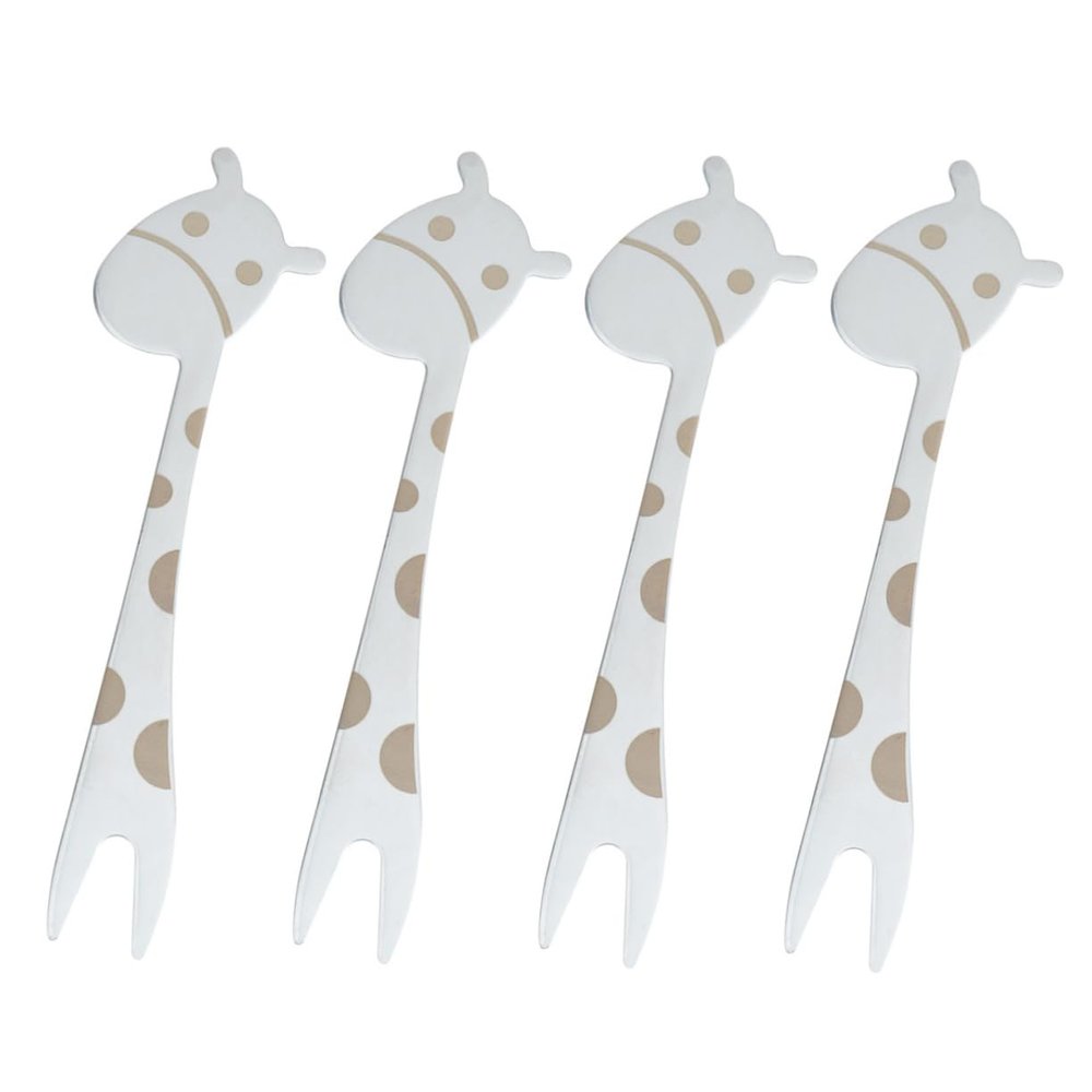 LABRIMP Long Neck Stainless Steel Fruit Forks Giraffe Handles 2 Tooth Dessert Forks Reusable for Cake Party Supplies