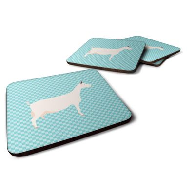 212 Main Saanen Goat Blue Check Foam Coaster - Blue - 3.5 inches by 3.5 inches