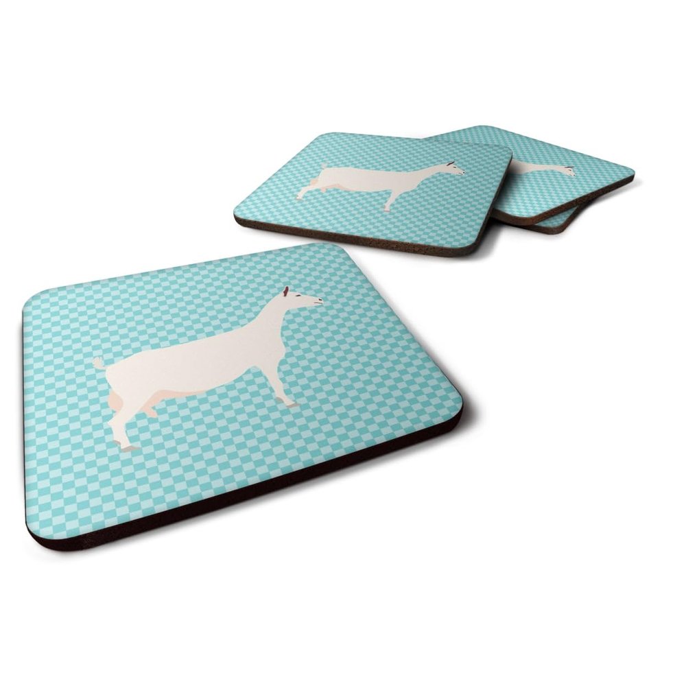 212 Main Saanen Goat Blue Check Foam Coaster - Blue - 3.5 inches by 3.5 inches