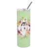 212 Main 20 oz Siberian Husky Green Flowers Double Walled Stainless Steel Skinny Tumbler view 1