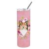 212 Main 20 oz Sheltie Pink Flowers Double Walled Stainless Steel Skinny Tumbler view 1