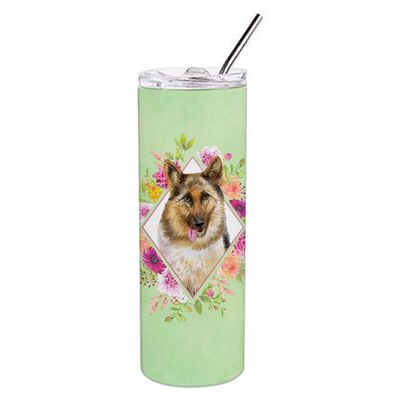 212 Main 20 oz German Shepherd No.1 Green Flowers Double Walled Stainless Steel Skinny Tumbler