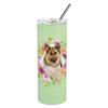 212 Main 20 oz German Shepherd No.1 Green Flowers Double Walled Stainless Steel Skinny Tumbler view 1