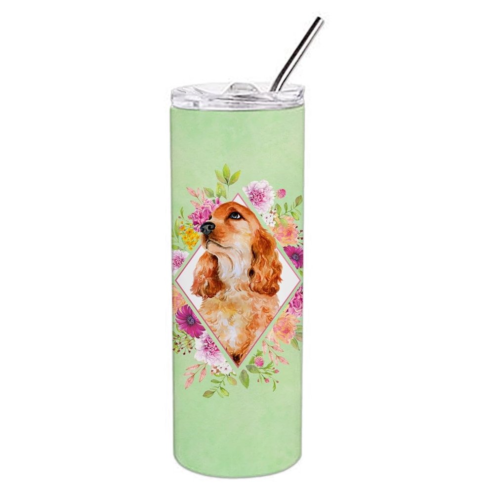 212 Main 20 oz Chow Chow No.2 Green Flowers Double Walled Stainless Steel Skinny Tumbler
