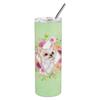 212 Main 20 oz Long Hair Chihuahua Green Flowers Double Walled Stainless Steel Skinny Tumbler view 1