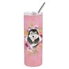 212 Main 20 oz Alaskan Malamute Pink Flowers Double Walled Stainless Steel Skinny Tumbler view 1