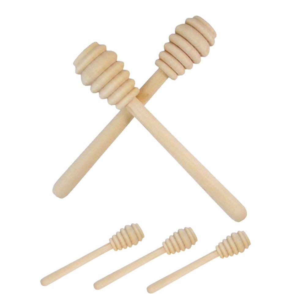 Zerodeko 5pcs Wooden Honey Dipper Stirrer Honey Mixing Sticks for Syrup and Viscous Liquids Easy to Clean Lacquer Random Handle Style