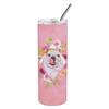 212 Main 20 oz English Bulldog Pink Flowers Double Walled Stainless Steel Skinny Tumbler view 1