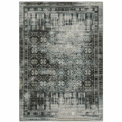 HomeRoots 508931 6 x 9 ft. Charcoal Gray Blue Ivory & Taupe Oriental Power Loom Stain Resistant Rectangle Area Rug