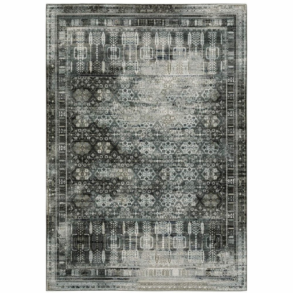 HomeRoots 508931 6 x 9 ft. Charcoal Gray Blue Ivory & Taupe Oriental Power Loom Stain Resistant Rectangle Area Rug