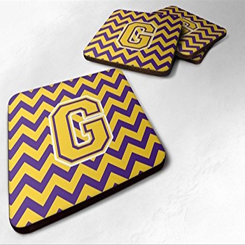 212 Main Letter G Chevron Purple & Gold Foam Coaster - 3.5 x 0.25 x 3.5 in. - Set of 4