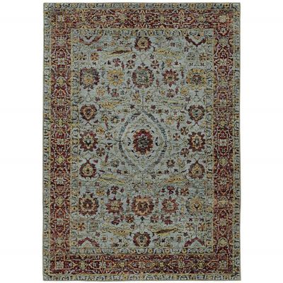 HomeRoots 510004 9 x 12 ft. Blue Red Green & Gold Oriental Power Loom Stain Resistant Rectangle Area Rug