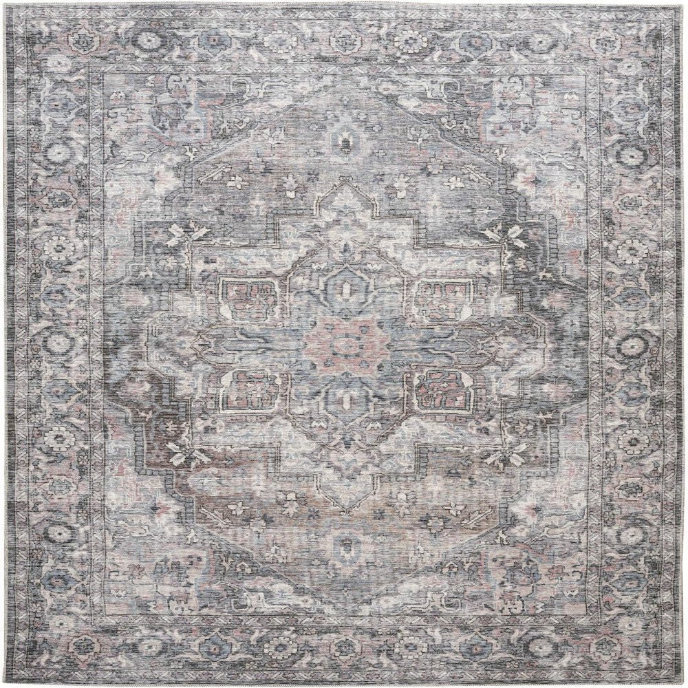 HomeRoots 522429 9 x 12 ft. Gray Floral Power Loom Distressed Washable Rectangle Traditional Area Rug