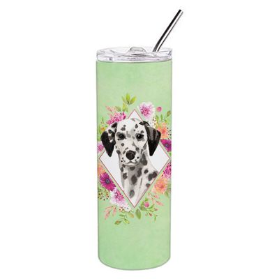 212 Main 20 oz Dalmatian Green Flowers Double Walled Stainless Steel Skinny Tumbler