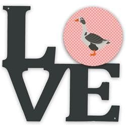 11.5 x 11.75 in. West of England Goose Pink Check Metal Artwork Love Wall Decor