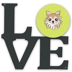 11.5 x 11.75 in. Checkerboard Lime Green Chihuahua Metal Artwork Love Wall Decor
