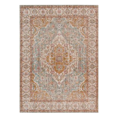 HomeRoots 532090 5 x 7 ft. Blue Oriental Power Loom Rectangle Area Rug with Fringe