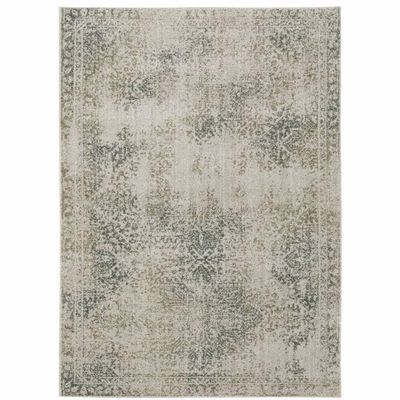 HomeRoots 508171 8 x 11 ft. Gray Beige & Teal Oriental Power Loom Stain Resistant Rectangle Area Rug