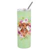212 Main 20 oz Dachshund Red No.2 Green Flowers Double Walled Stainless Steel Skinny Tumbler view 1