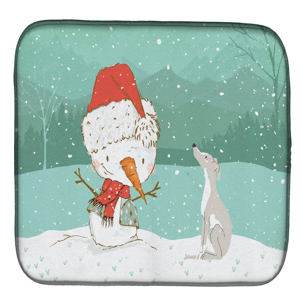 212 Main Italian Greyhound Snowman Christmas Dish Drying Mat