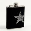 212 Main International 6 oz Stainless Steel Leatherette Flask with Reign Stone Star Design Captive Cap & Durable Rubber Seal - Black & Silver view 1