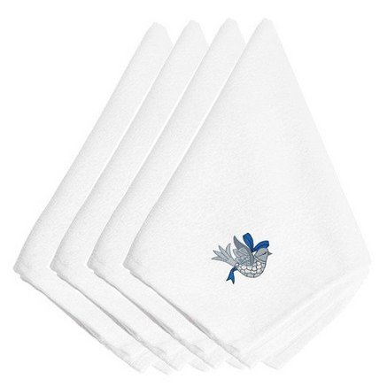 212 Main Christmas Blue & Silver Dove Embroidered Napkins - Blue & Silver - 20in. H x 0.1in. W x 20in. L