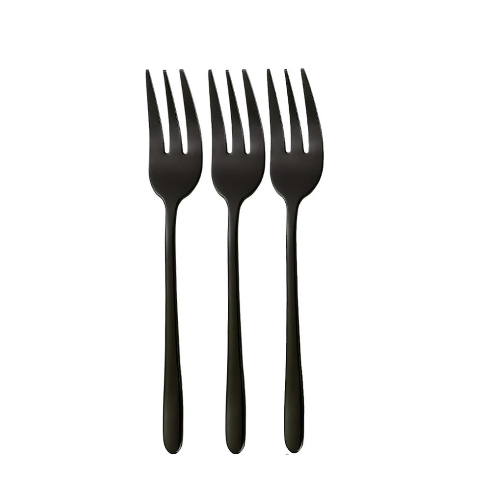 3/6/12Pcs Gold Fruit Fork Stainless Steel Coffee Tea Fork Set Ice Cream Cake Dessert Mini Forks Party Sliverware Black Cutlery (Size : 3Pcs Black)