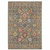 HomeRoots 509279 6 x 9 ft. Gray Salmon Pink Gold Blue Rust Deep Blue Ivory & Green Oriental Power Loom Stain Resistant Rectangle Area Rug with Fringe view 1