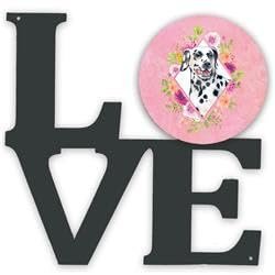 11.5 x 11.75 in. Dalmatian Pink Flowers Metal Artwork Love Wall Decor