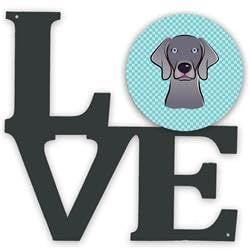 11.5 x 11.75 in. Checkerboard Blue Weimaraner Metal Artwork Love Wall Decor