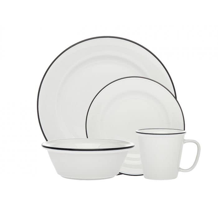 212 Main 1 x 1 x 1 in. Bistro Band Porcelain Dinnerware Set Black - 16 Piece