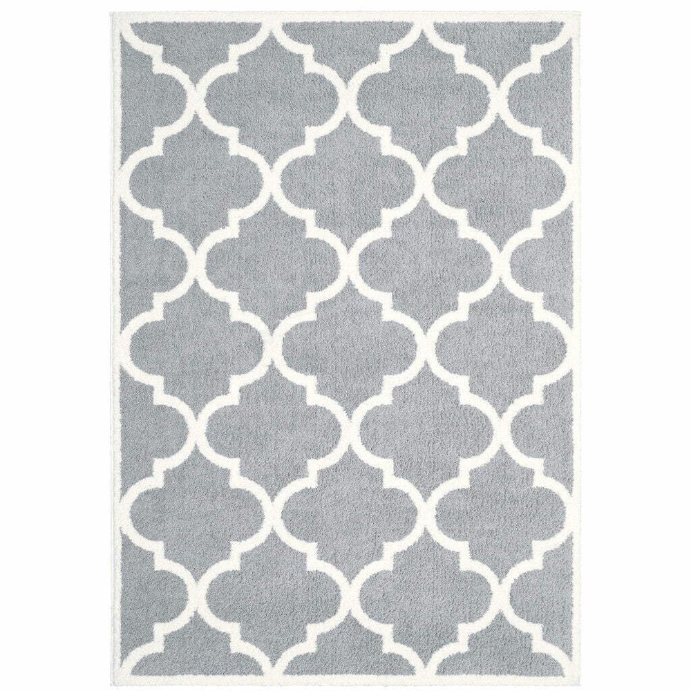 HomeRoots 509903 8 x 11 ft. Gray & Ivory Geometric Shag Power Loom Stain Resistant Rectangle Area Rug