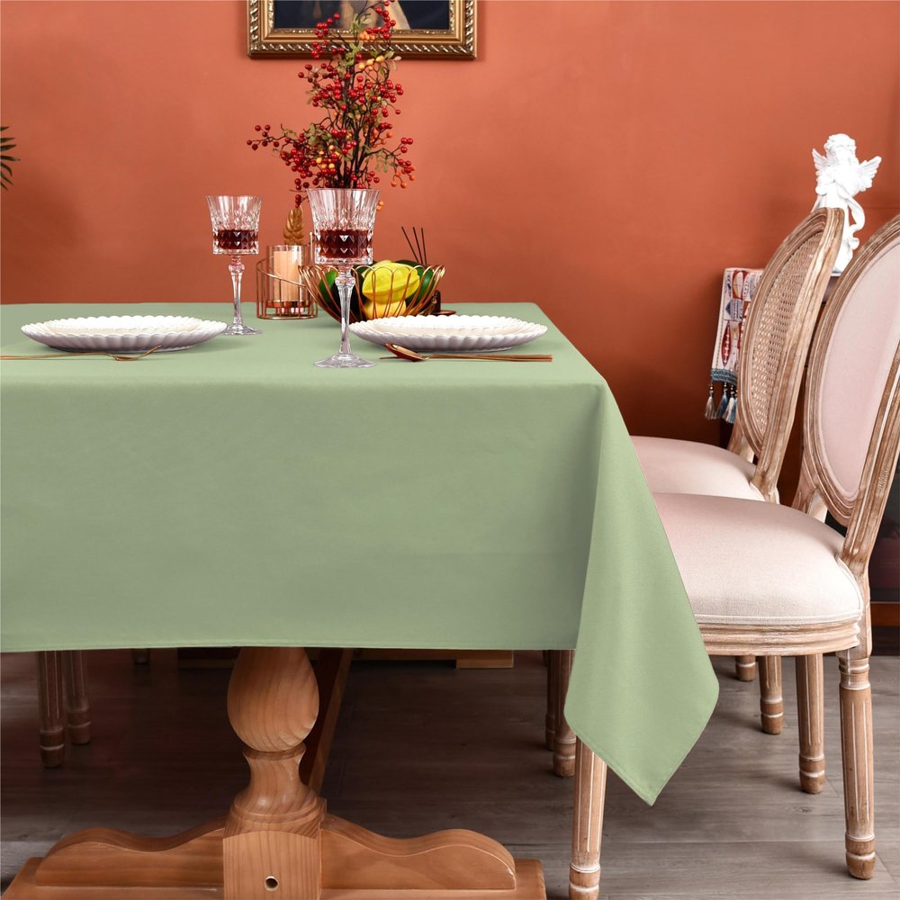 MEANMOY Sage Green 210 GSM Water & Stain Resistant Rectangle Tablecloth for 6 Foot Table - Solid 60 x 102 Inch Rectangular Light Green Table Cloth in Wrinkle Free Washable Fabric for Party, Banquet