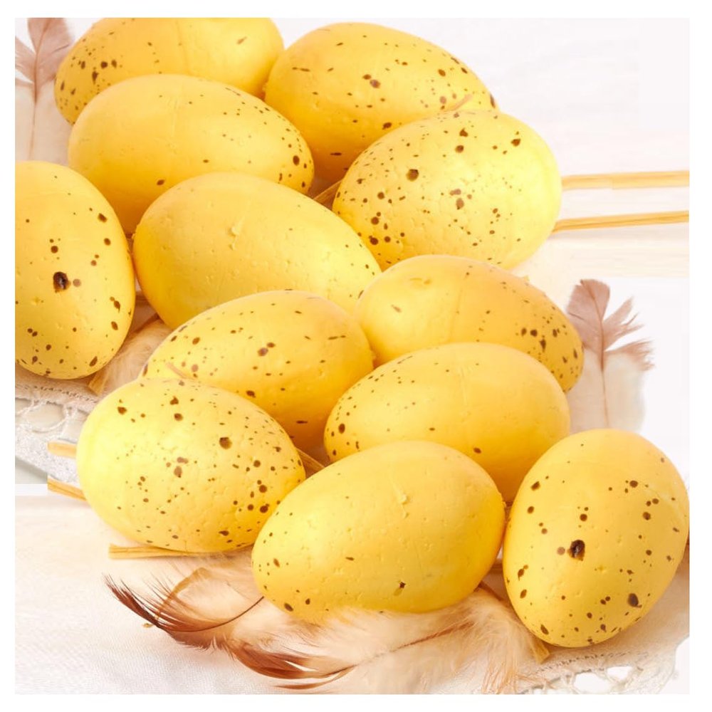 Factory Direct Craft Yellow Speckled Artificial Eggs Set of 24 - for Easter Decorating, Baby Showers, and Spring Displays (2-1/2 Inches Long)