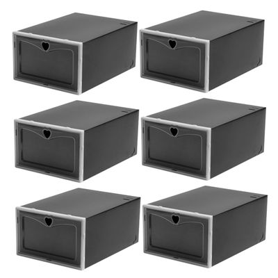 OFFSCH 6 Pcs Professional Sneaker Storage Boxes Flip Shoe Box Pp Material Black