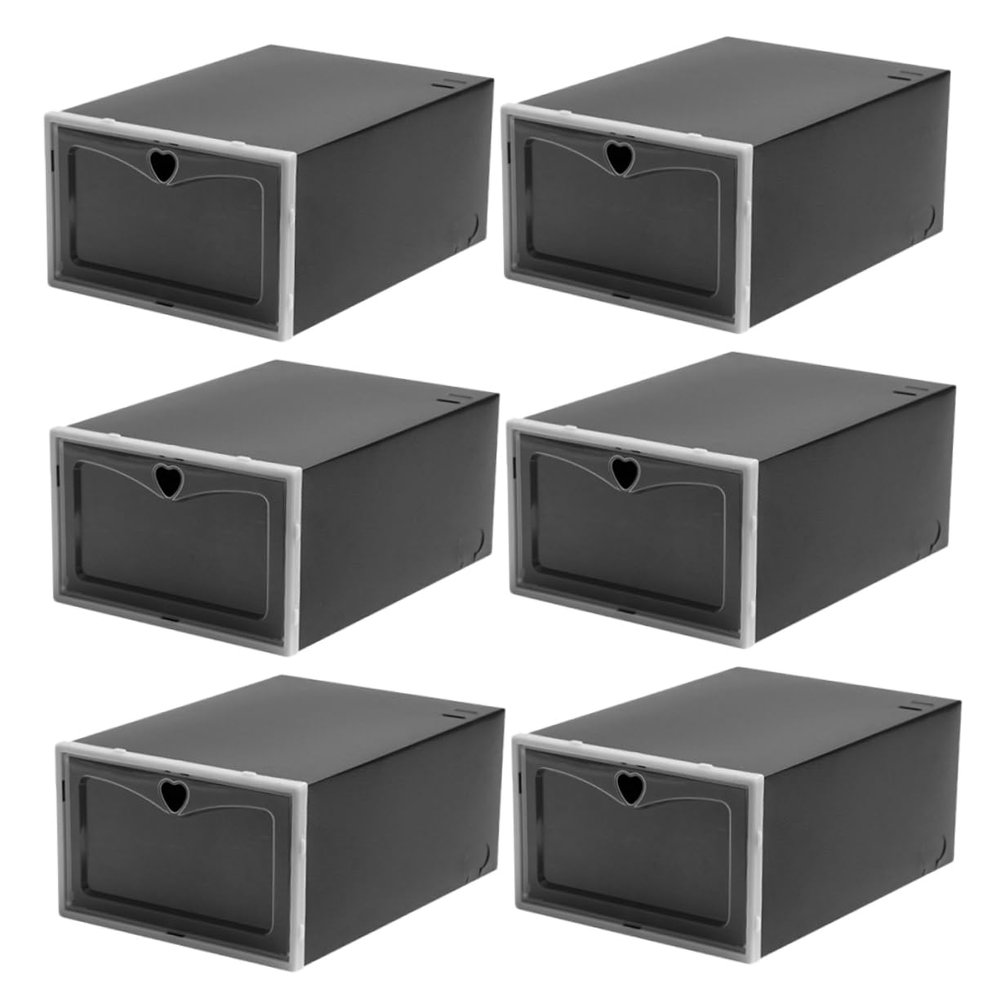 OFFSCH 6 Pcs Professional Sneaker Storage Boxes Flip Shoe Box Pp Material Black