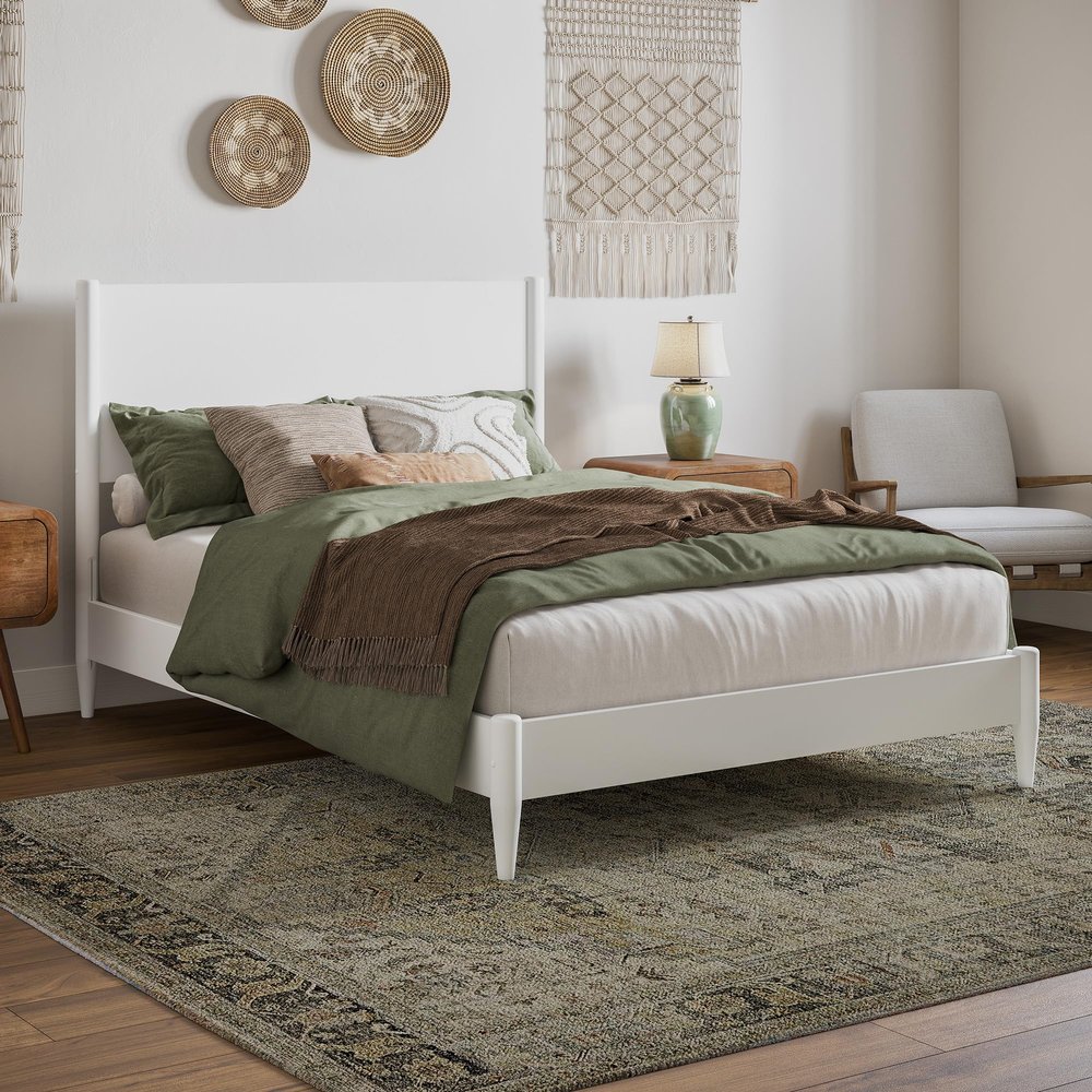 AFI, Pasadena Full Solid Wood Low Profile Platform Bed, White