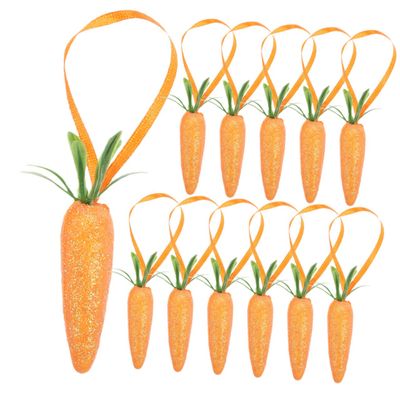 12 Pcs Glittering Artificial Carrot Ornaments for Easter Decorations for Spring Home Decor Party Crafts and Festive Celebrations