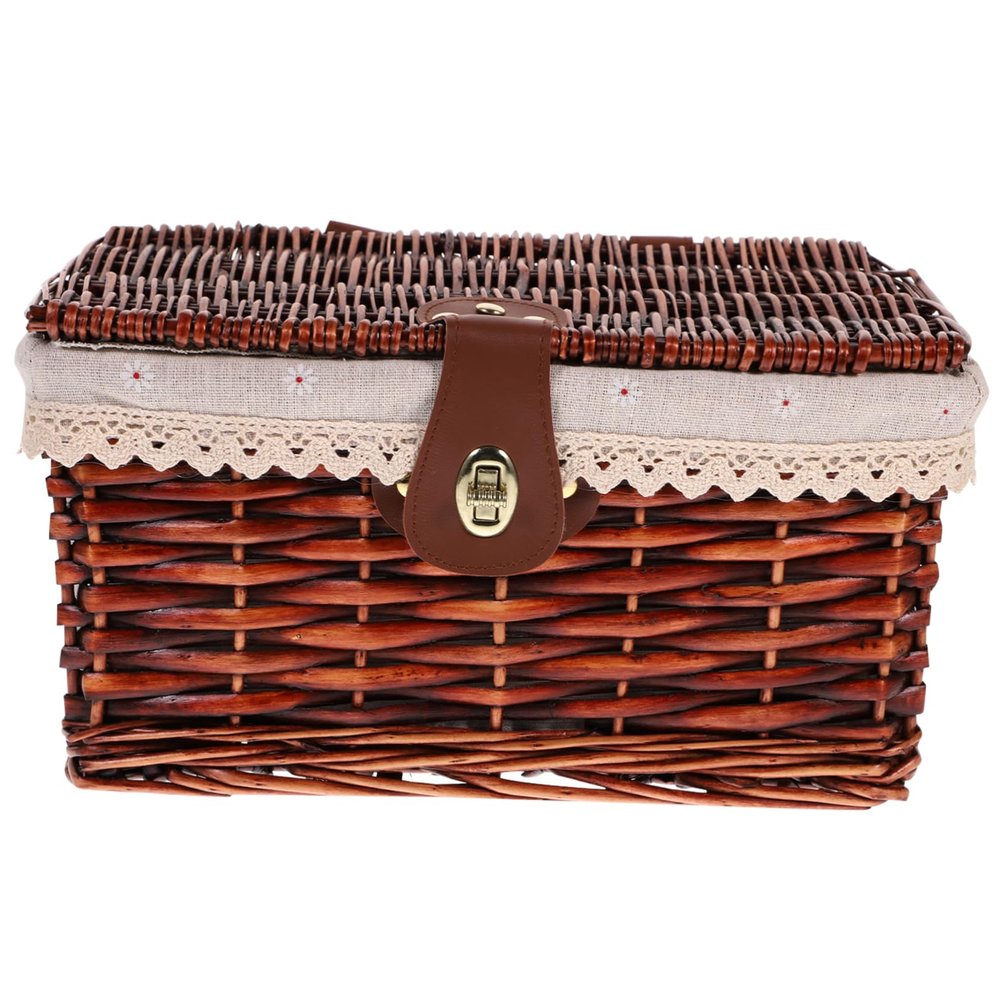 Lidded Rattan Storage Basket Toilet Storage Bedroom Accessories Organizers and
