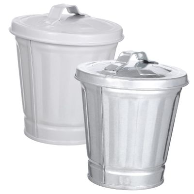 PRETYZOOM 2pcs Mini Trash Can Small Iron Wastebasket with Lid for Home Office Cute Desktop Garbage Bin for Stationery and Makeup Easy to Clean Fun Design