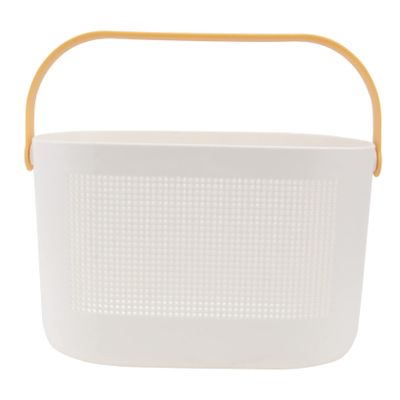 Amosfun Handheld Storage Basket for Bathroom Toiletries Hollow Bath Supplies Organizer Lemon Yellow Comfortable Grip Capacity for Washroom Use