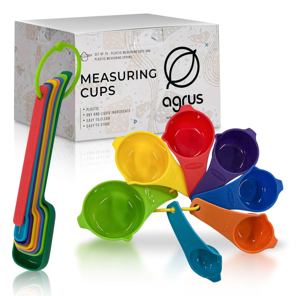 AGRUS Measuring Cups and Spoons Set of 9, Utensils for Dry and Liquid Ingredients, Copper Kitchen Accessories, Rose Copper Decor for Home, Stackable, Sturdy Stainless Steel (Multicolored)