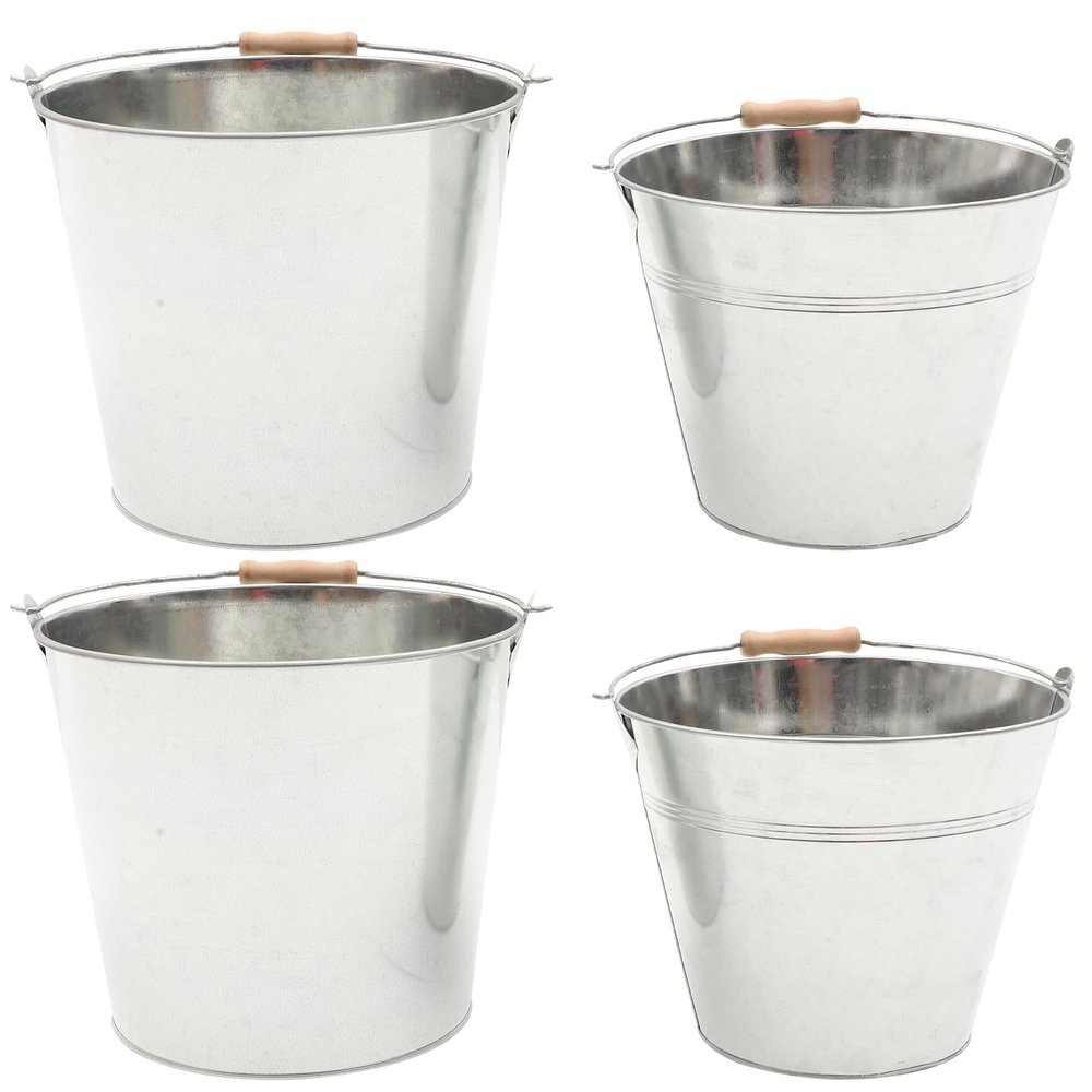 2pcs Metal Ash Bucket Grease Bucket for Metal with Lid Plant Containers Wood Handle Charcoal Holder Tin Iron Ash Can Milk Storage
