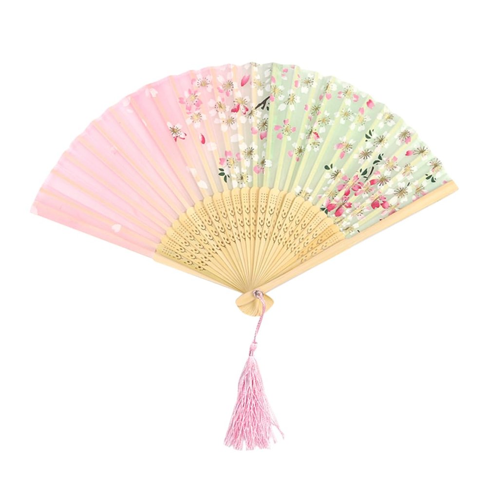 Amosfun 2pcs Pink Handheld Fans Portable Folding Fan Simulated Silk Tassel for Dance Party