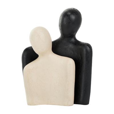 Deco 79 Paper Mache People Decorative Sculpture Nesting Home Decor Statues with Black Accent Piece, Set of 2 Accent Figurines 12", 9"H, Cream