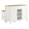 Modway Garland 3-Piece Small Kitchen Island Set with Seating and Pull-Out Table in Oak White - Freestanding Small Space Modern Farmhouse Kitchen Cart with 2 Stools and Kitchen Cabinet Storage view 1