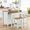 Modway Garland 3-Piece Small Kitchen Island Set with Seating and Pull-Out Table in Oak White - Freestanding Small Space Modern Farmhouse Kitchen Cart with 2 Stools and Kitchen Cabinet Storage view 2