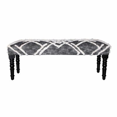 212 Main 18 x 47 x 16 in. Gray & White Geometric Cotton Upholstered Distressed Bench