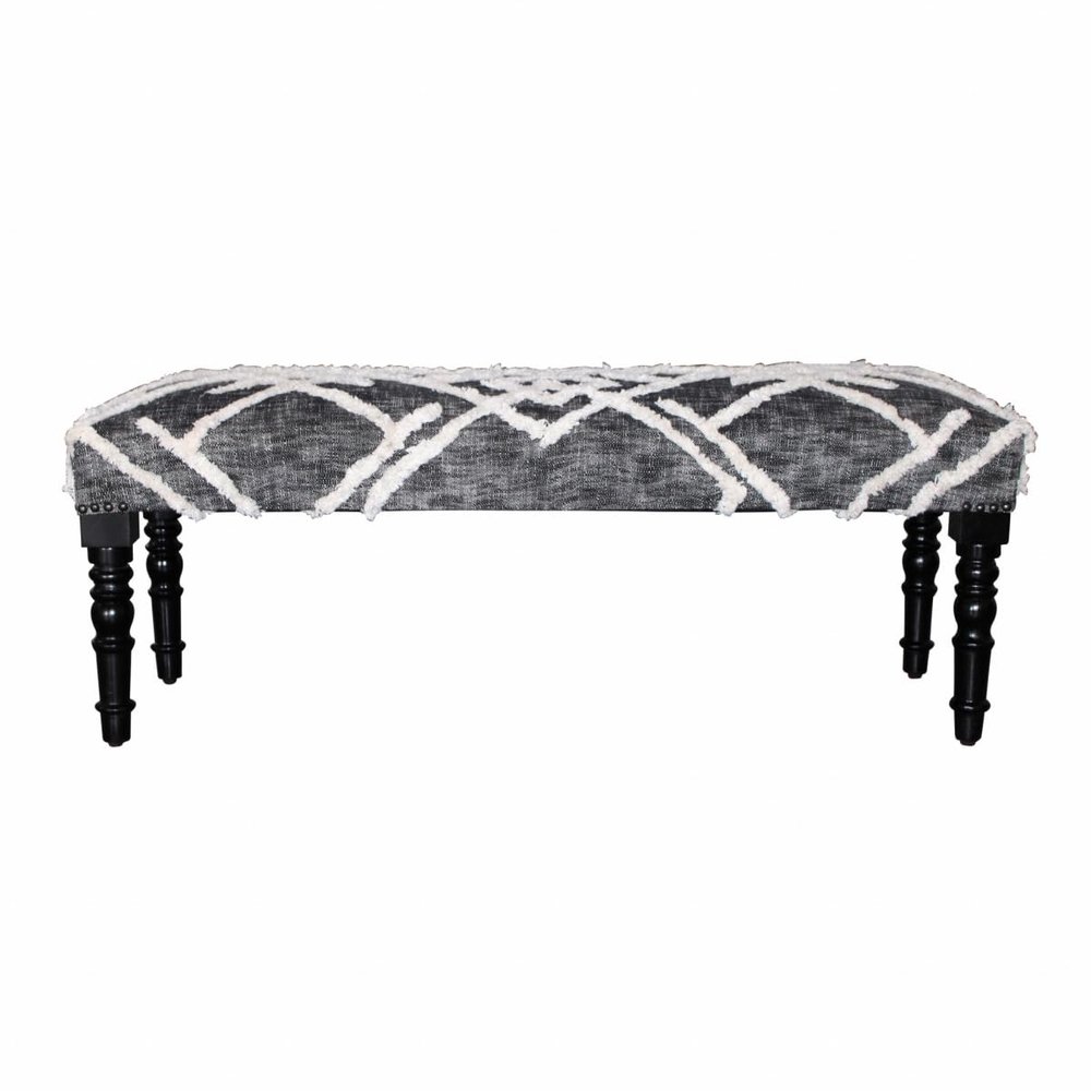 212 Main 18 x 47 x 16 in. Gray & White Geometric Cotton Upholstered Distressed Bench