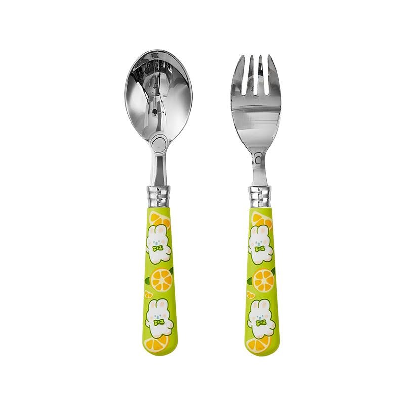 SEELLODGE Silverware Flatware Cutlery Set, 2/8/12/16 Rabbit Series 304 Stainless Steel Spoons And Forks Household Cartoon Eating Spoons (Color : Green, Size : 8Set-16Pcs)
